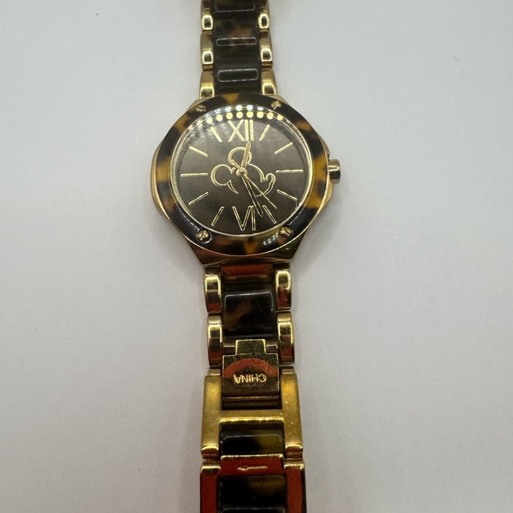 Disney Gold and Black Fashion Watch with Classic Round Face